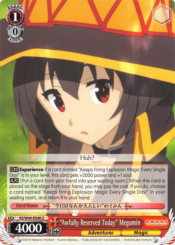 Image for "Awfully Reserved Today" Megumin (KS/W49-E048 U) (KonoSuba) - Weiss Schwarz