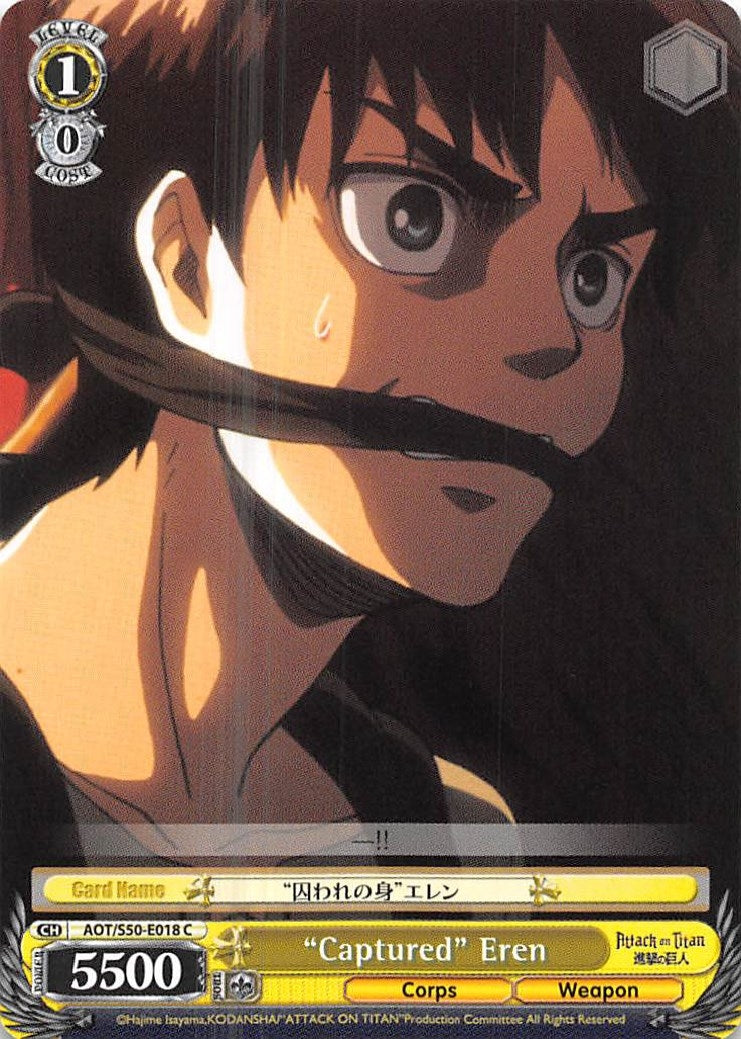 Image for "Captured" Eren (AOT/S50-E018 C) (Attack on Titan Vol. 2) - Weiss Schwarz