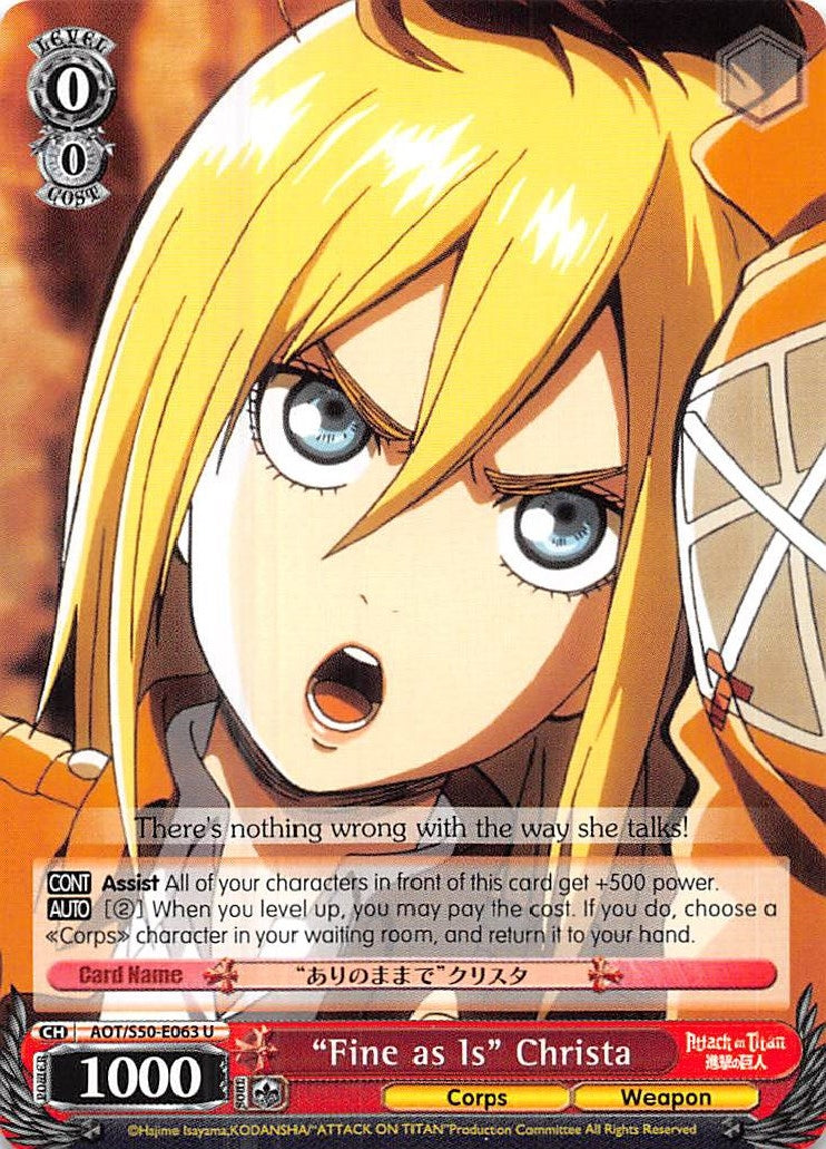 Image for "Fine as Is" Christa (AOT/S50-E063 U) (Attack on Titan Vol. 2) - Weiss Schwarz