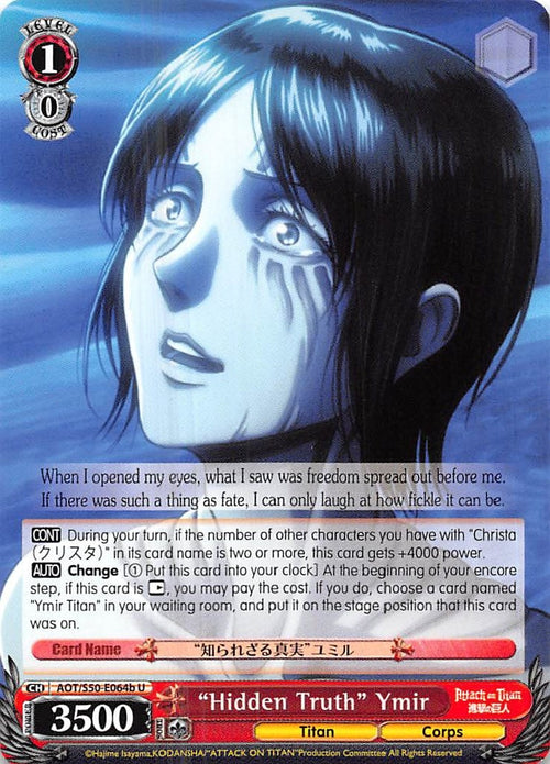 Image for "Hidden Truth" Ymir (B) (AOT/S50-E064b U) (Attack on Titan Vol. 2) - Weiss Schwarz