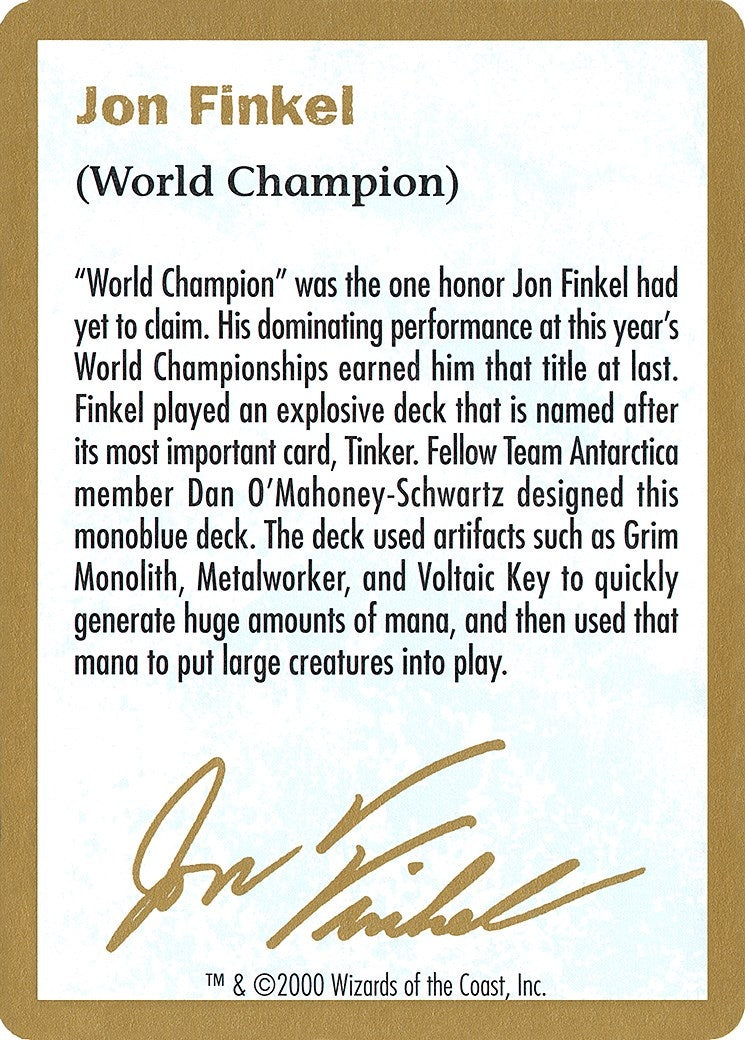 Image for 2000 Jon Finkel Biography Card (World Championship Decks) - Magic: The Gathering