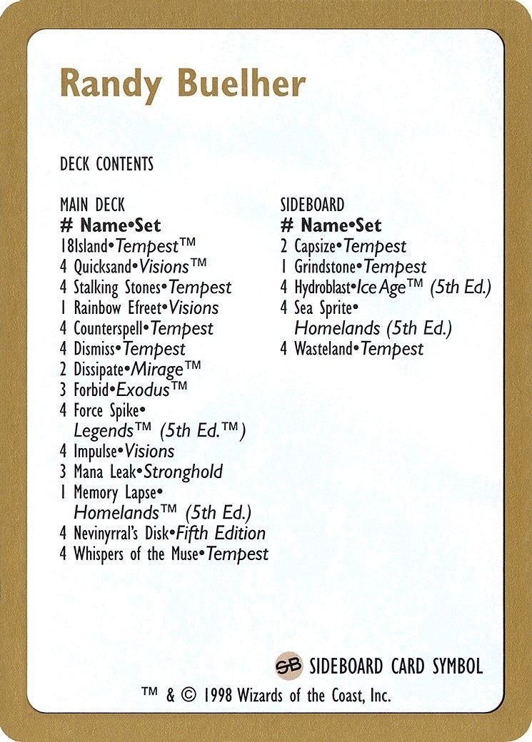 Image for 1998 Randy Buehler Decklist Card (World Championship Decks) - Magic: The Gathering