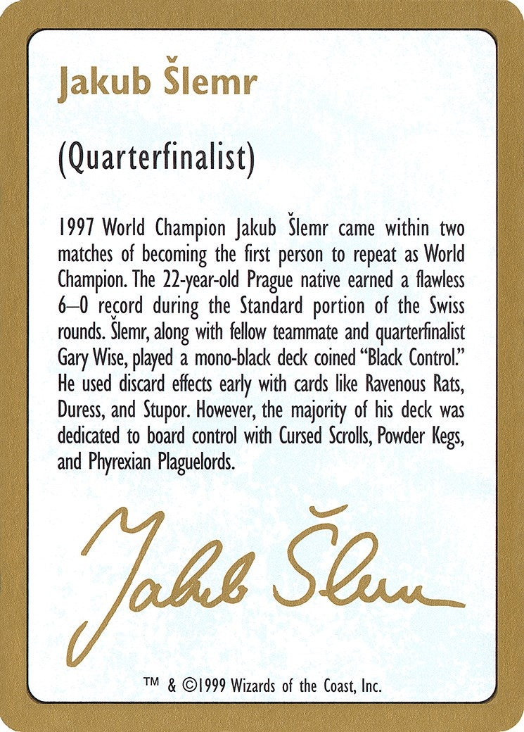 Image for 1999 Jakub Slemr Biography Card (World Championship Decks) - Magic: The Gathering