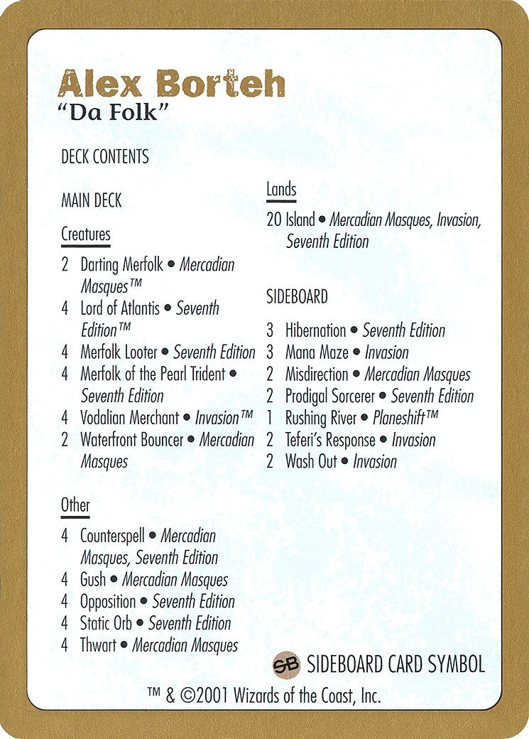 Image for 2001 Alex Borteh Decklist Card (World Championship Decks) - Magic: The Gathering