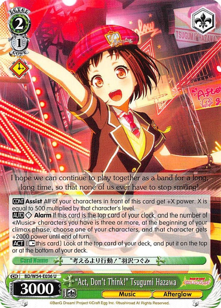 Image for "Act, Don't Think!" Tsugumi Hazawa (BD/W54-E036 U) (BanG Dream! Girls Band Party!) - Weiss Schwarz
