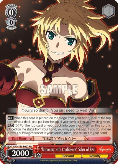 Image for "Brimming with Confidence" Saber of Red (APO/S53-E027 RR) (Fate/Apocrypha) - Weiss Schwarz