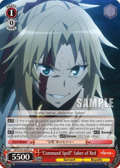 Image for "Command Spell" Saber of Red (APO/S53-E042 U) (Fate/Apocrypha) - Weiss Schwarz
