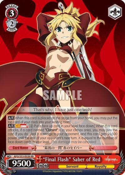 Image for "Final Flash" Saber of Red (APO/S53-E028 RR) (Fate/Apocrypha) - Weiss Schwarz