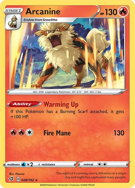 Image for Arcanine (028/192) (SWSH02) - Pokemon
