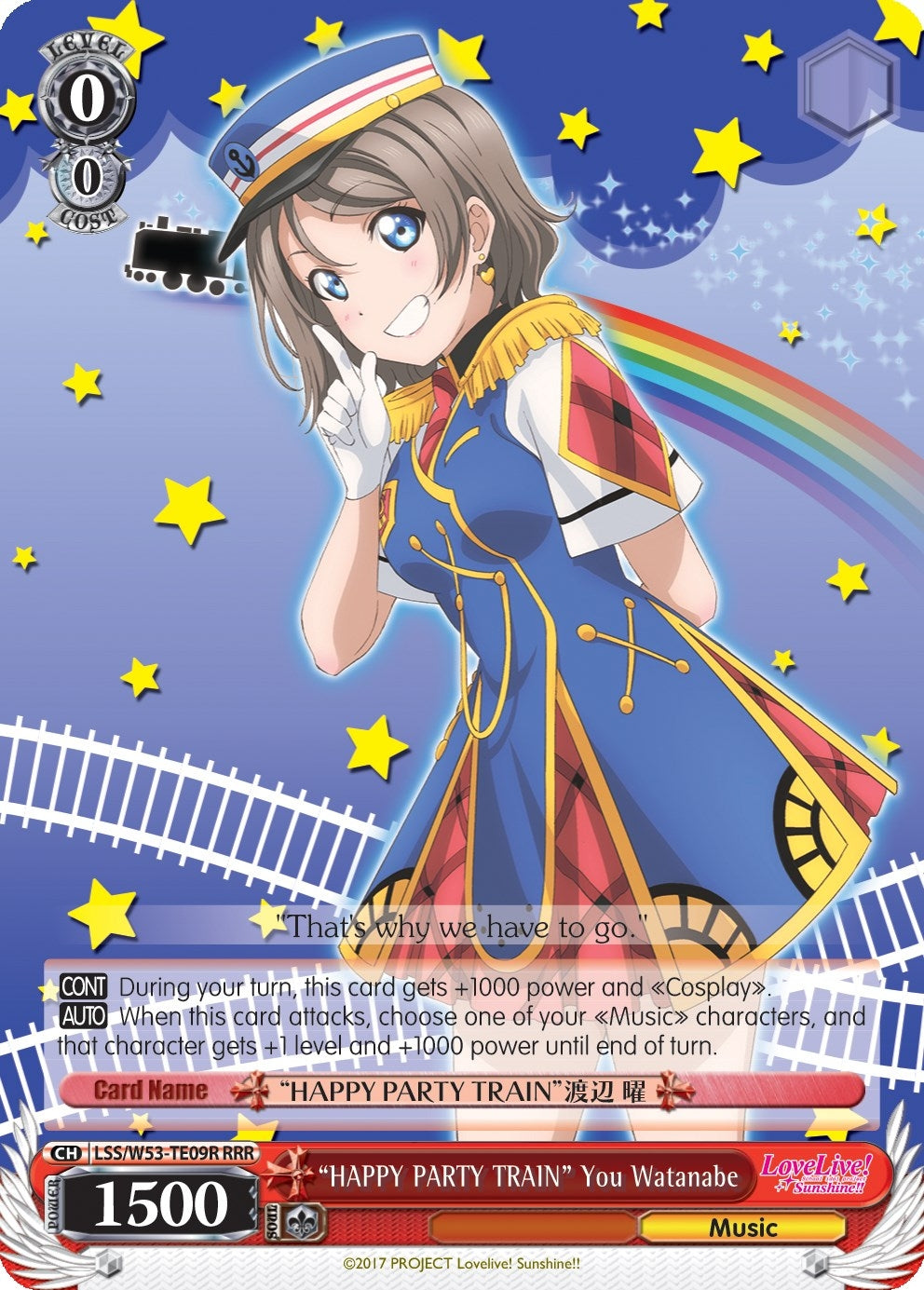 Image for "HAPPY PARTY TRAIN" You Watanabe (RRR) (LSS/W53-TE09R RRR) (Love Live! Sunshine!! Extra Booster) - Weiss Schwarz