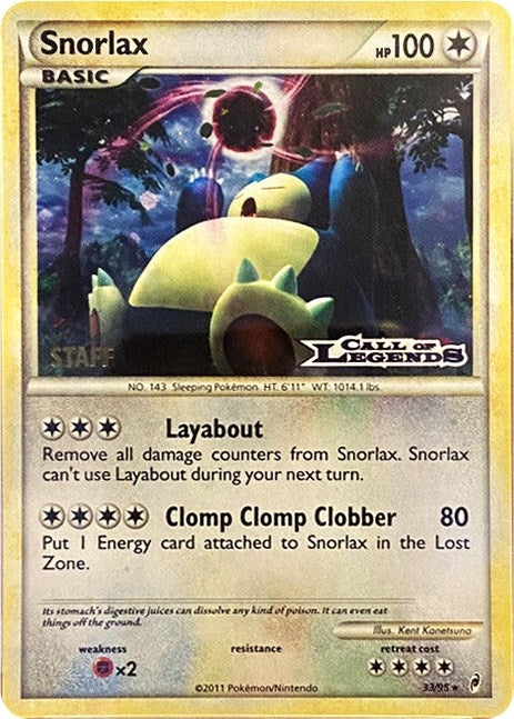 Image for Snorlax - 33/95 (Prerelease) [Staff] (33/95) (PR) - Pokemon