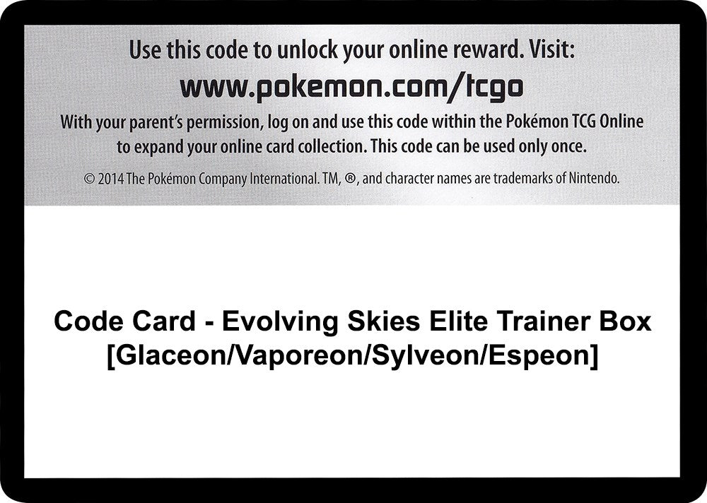 Image for Code Card - Evolving Skies Elite Trainer Box [Glaceon/Vaporeon/Sylveon/Espeon] (SWSH07) - Pokemon