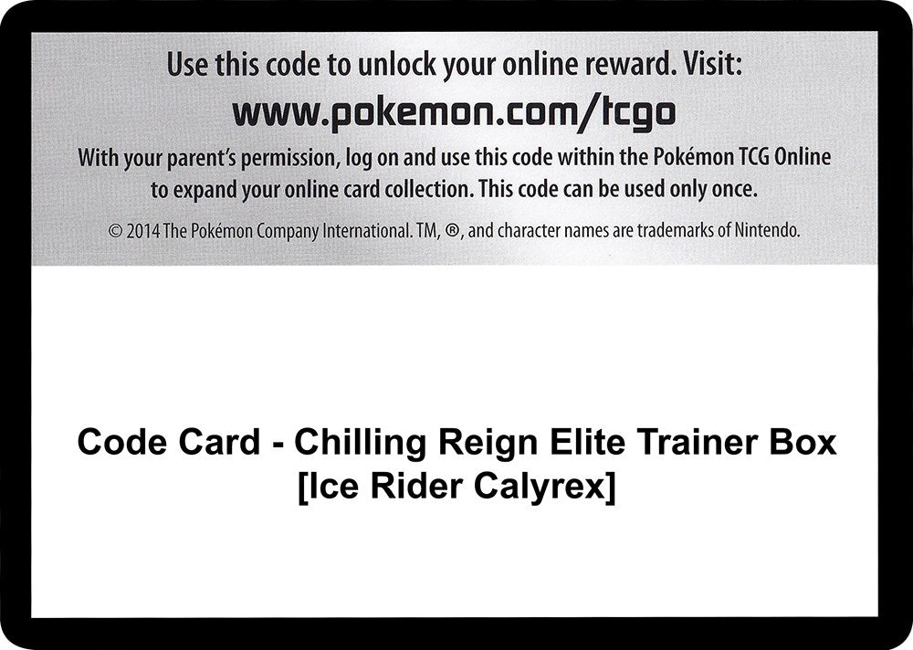Image for Code Card - Chilling Reign Elite Trainer Box [Ice Rider Calyrex] (SWSH06) - Pokemon