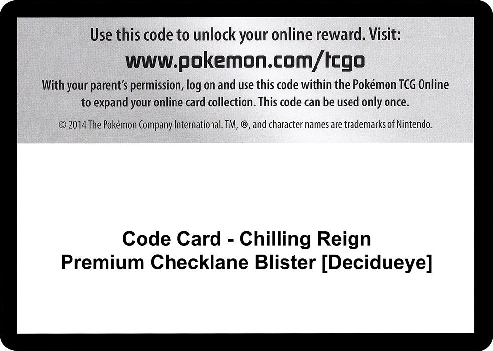 Image for Code Card - Chilling Reign Premium Checklane Blister [Decidueye] (SWSH06) - Pokemon