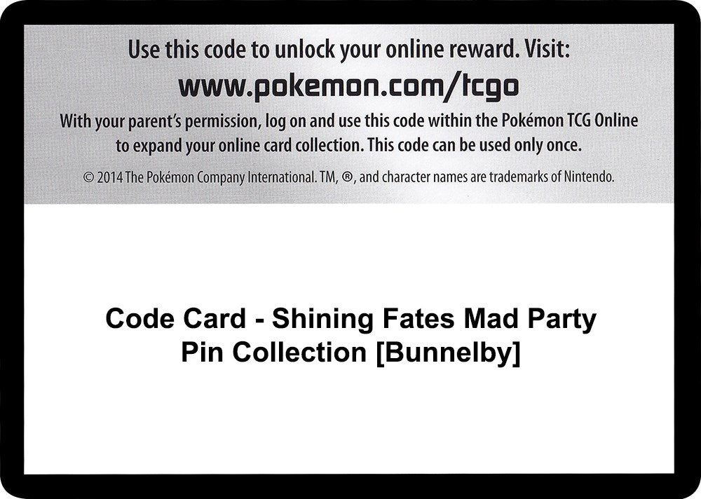 Image for Code Card - Shining Fates Mad Party Pin Collection [Bunnelby] (SHF) - Pokemon
