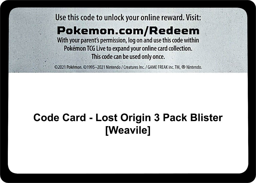 Image for Code Card - Lost Origin 3 Pack Blister [Weavile] (SWSH11) - Pokemon