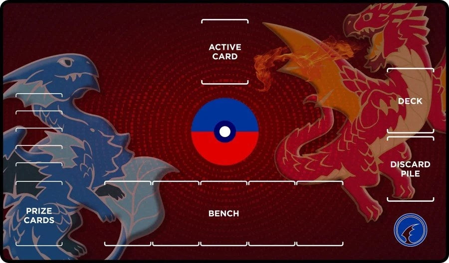 Image for GamerMats Playmat - Red and Blue Dragon with Pokemon Compatible Zones (Premium Black Stitched) - Playmats