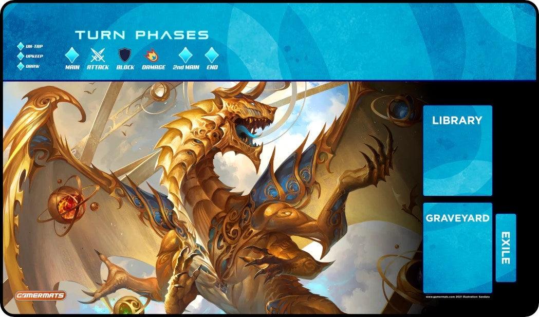 Image for GamerMats Playmat - Elder Artifact Dragon with Magic Compatible Zones (Premium Black Stitched) - Playmats