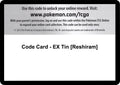 Image for Code Card - EX Tin [Reshiram] (NXD) - Pokemon