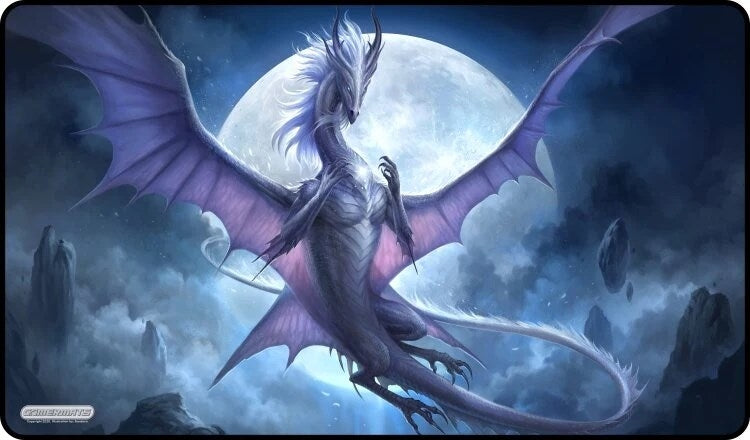 Image for GamerMats Playmat - White Dragon of the Night (Premium Black Stitched) - Playmats