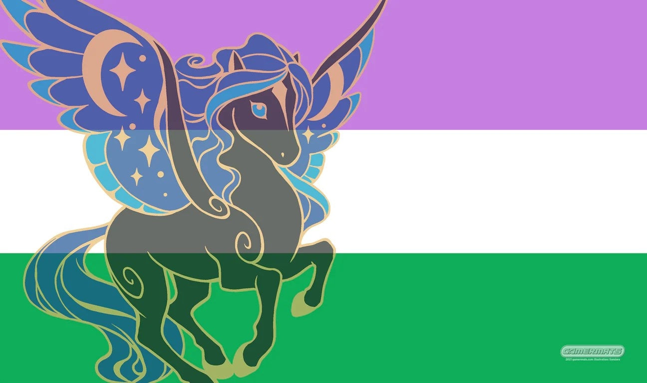 Image for GamerMats Playmat - Genderqueer Unicorn Flag (Premium White Stitched) - Playmats