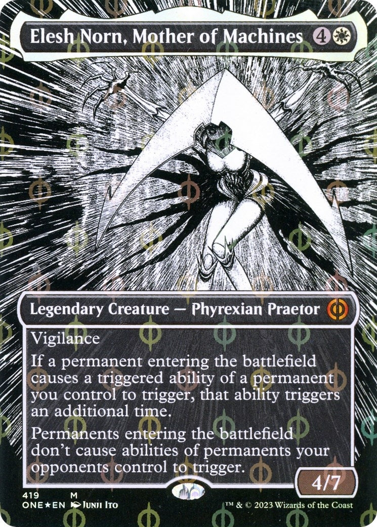 Image for Elesh Norn, Mother of Machines (Borderless) (Step-and-Compleat Foil) (419) (Phyrexia: All Will Be One) - Magic: The Gathering