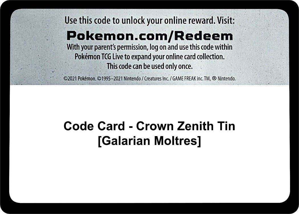 Image for Code Card - Crown Zenith Tin [Galarian Moltres] (CRZ) - Pokemon