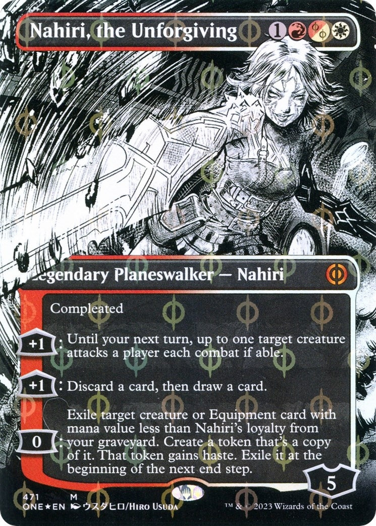 Nahiri, the Unforgiving (Borderless) (Step-and-Compleat Foil) (471) (Phyrexia: All Will Be One)