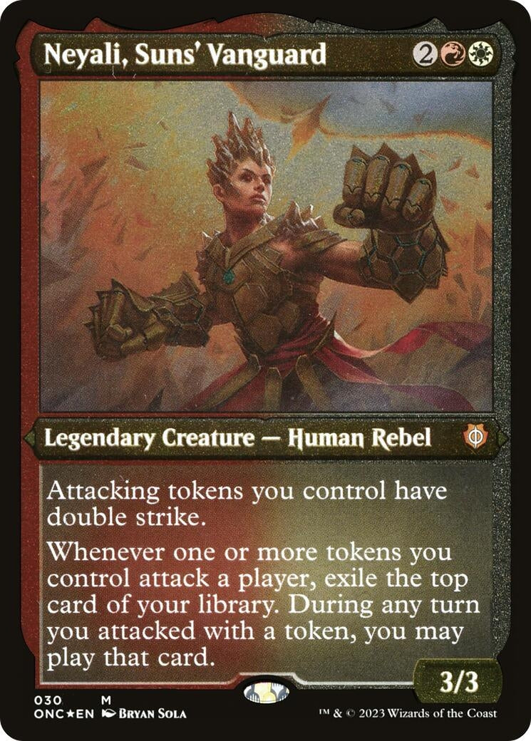 Image for Neyali, Suns' Vanguard (Display Commander) (Foil Etched) - Thick Stock (30) (Phyrexia: All Will Be One) - Magic: The Gathering