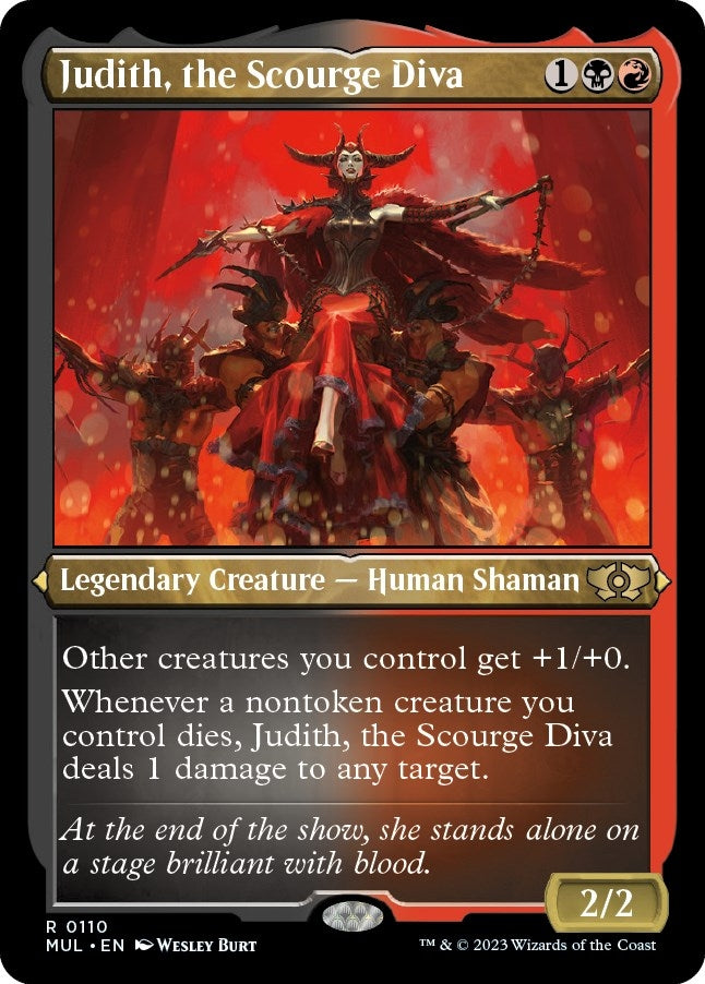 Image for Judith, the Scourge Diva (Foil Etched) (110) (March of the Machine: Multiverse Legends) - Magic: The Gathering