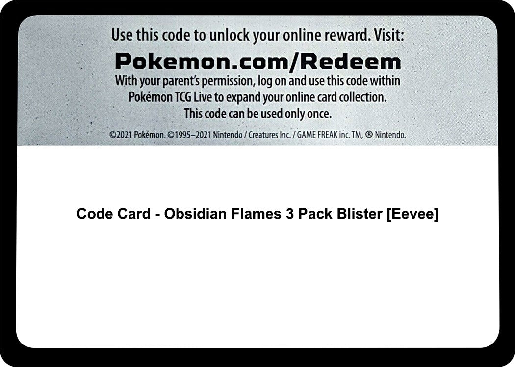Image for Code Card - Obsidian Flames 3 Pack Blister [Eevee] (OBF) - Pokemon