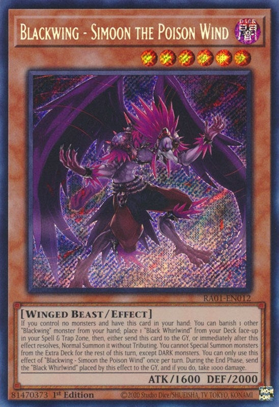 Image for Blackwing - Simoon the Poison Wind (Secret Rare) (RA01-EN012) (RA01) - YuGiOh