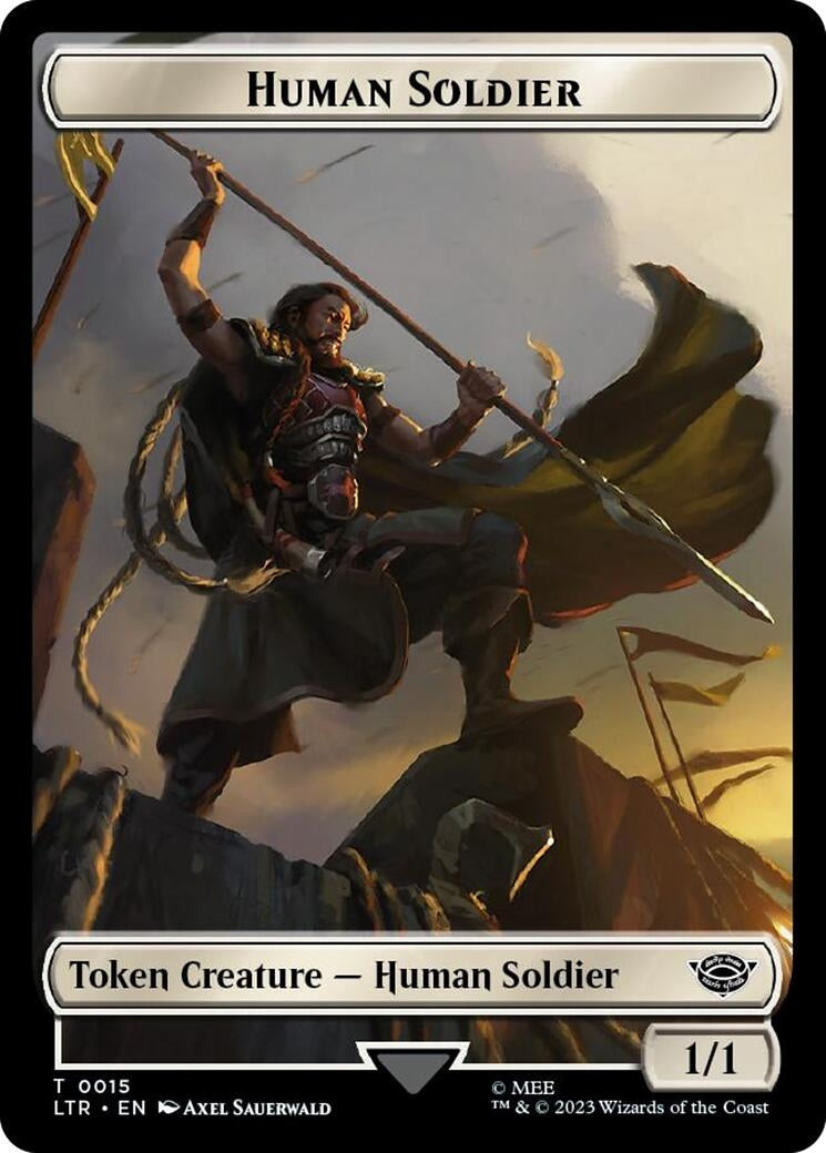 Image for Human Soldier (0015) // Food (0023) Double-Sided Token (Surge Foil) (15 // 23) (Universes Beyond: The Lord of the Rings: Tales of Middle-earth) - Magic: The Gathering
