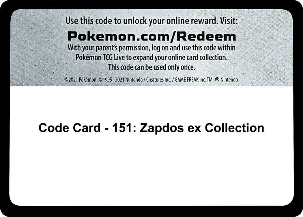 Image for Code Card - 151: Zapdos ex Collection (MEW) - Pokemon