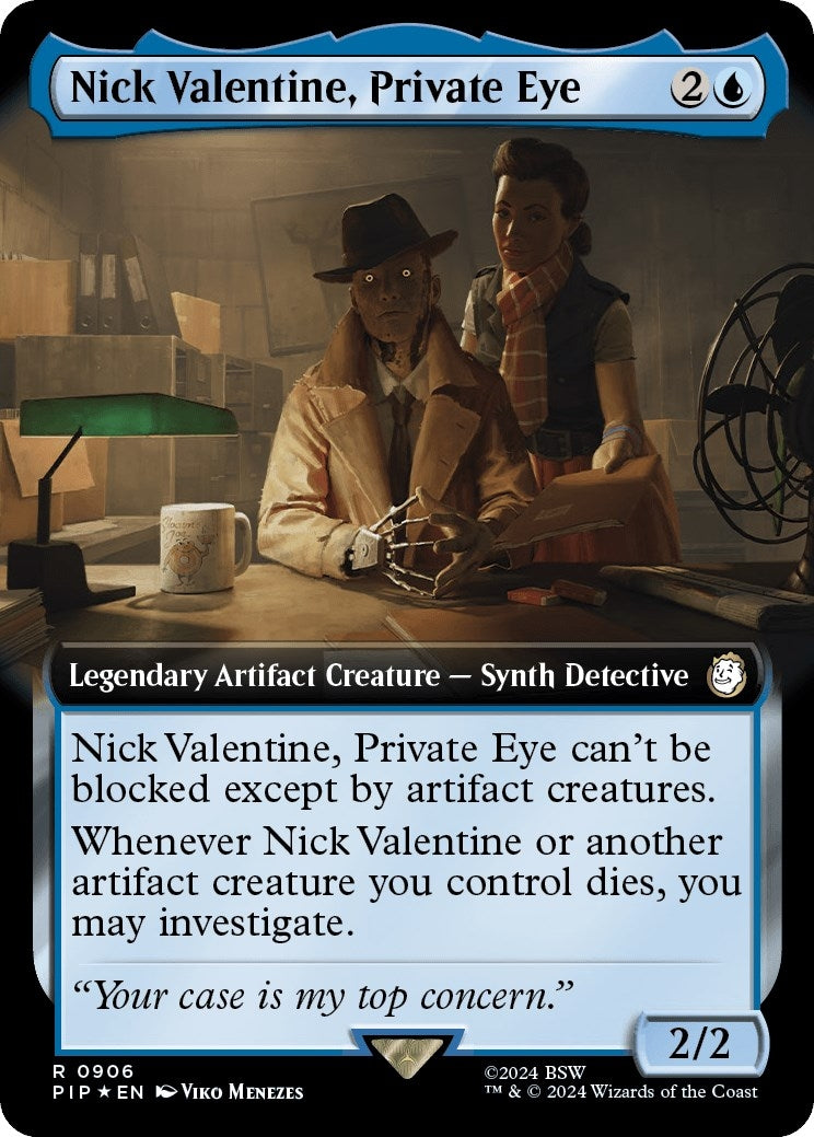 Image for Nick Valentine, Private Eye (Extended Art) (Surge Foil) (906) (Universes Beyond: Fallout) - Magic: The Gathering