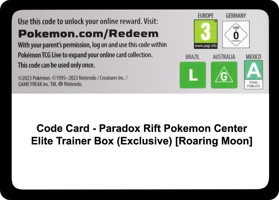 Image for Code Card - Paradox Rift Pokemon Center Elite Trainer Box (Exclusive) [Roaring Moon] (PAR) - Pokemon