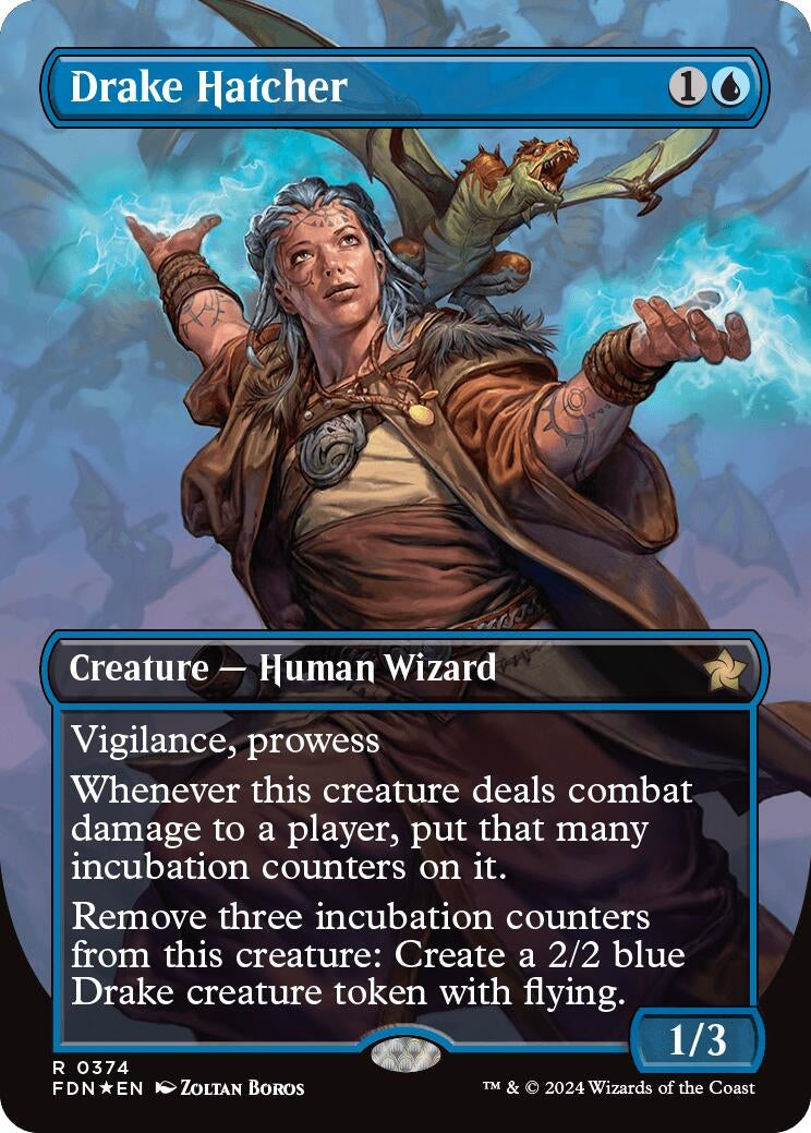 Image for Drake Hatcher (Borderless) (Mana Foil) (374) (Foundations) - Magic: The Gathering