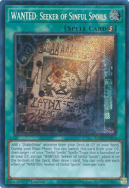 Image for WANTED: Seeker of Sinful Spoils (Secret Rare) (RA03-EN074) - YuGiOh