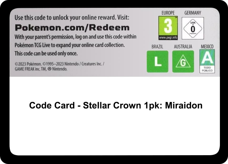 Image for Code Card - Stellar Crown Premium Checklane Blister [Miraidon] (SCR) - Pokemon