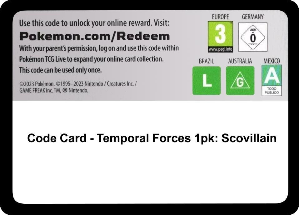 Image for Code Card - Temporal Forces Single Pack Blister [Scovillain] (TEF) - Pokemon