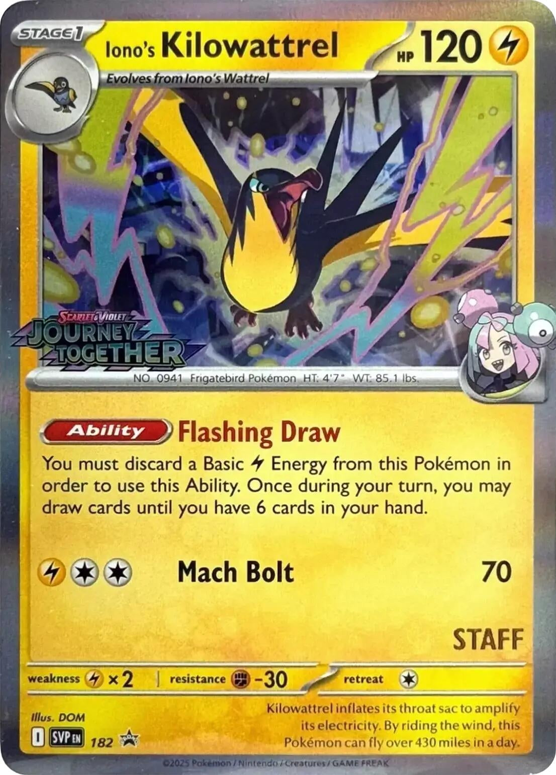 Image for Iono's Kilowattrel - 182 (Prerelease) [Staff] (182) (SVP) - Pokemon