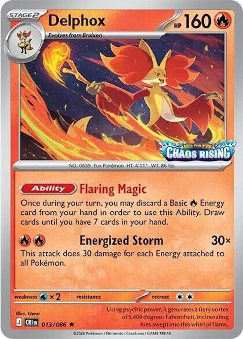 Image for Delphox - 013/086 (Chaos Rising Stamped) (013/086) (Miscellaneous Cards & Products) - Pokemon